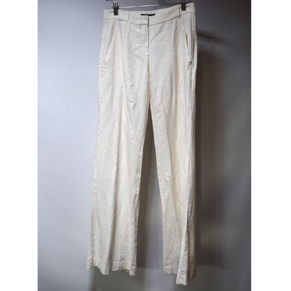 Theory Women's White Linen Blend Wide Leg Dress Pants Size 4